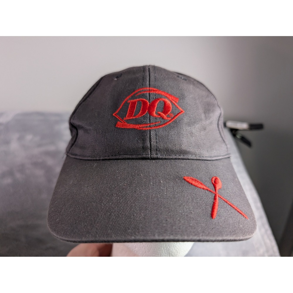 Dairy Queen DQ Logo Red Spoons Embroidered Baseball Cap Gray Hat Red Ribbon